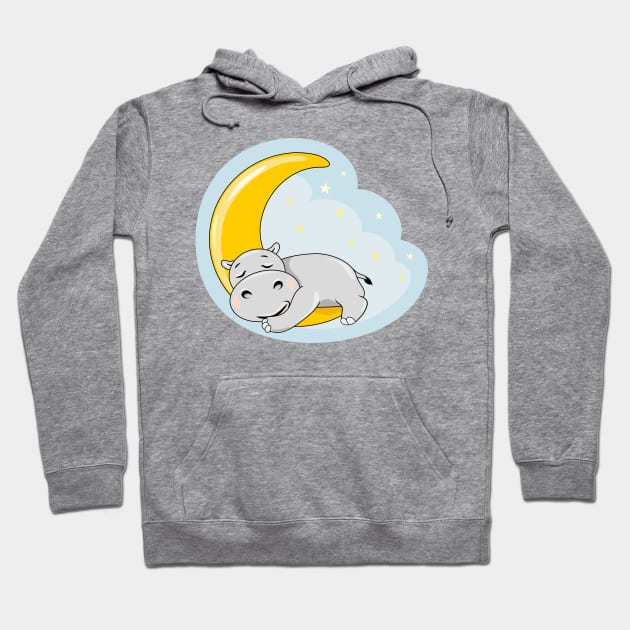 Cute sleeping hippo on the moon Hoodie by teddy2007b